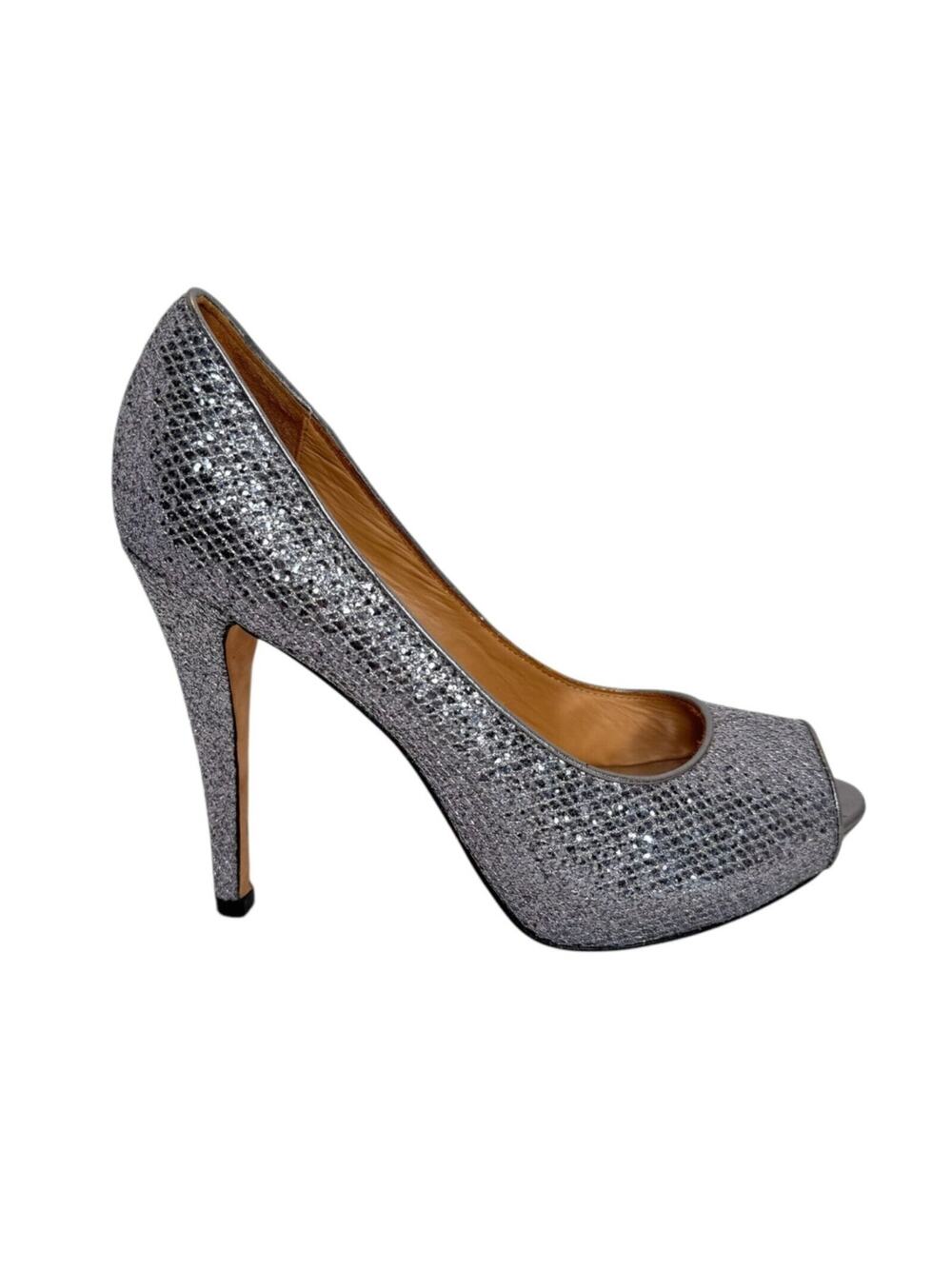Badgley Mischka Silver Metallic Peep-Toe Platform Heels Evening Shoes - Size 8